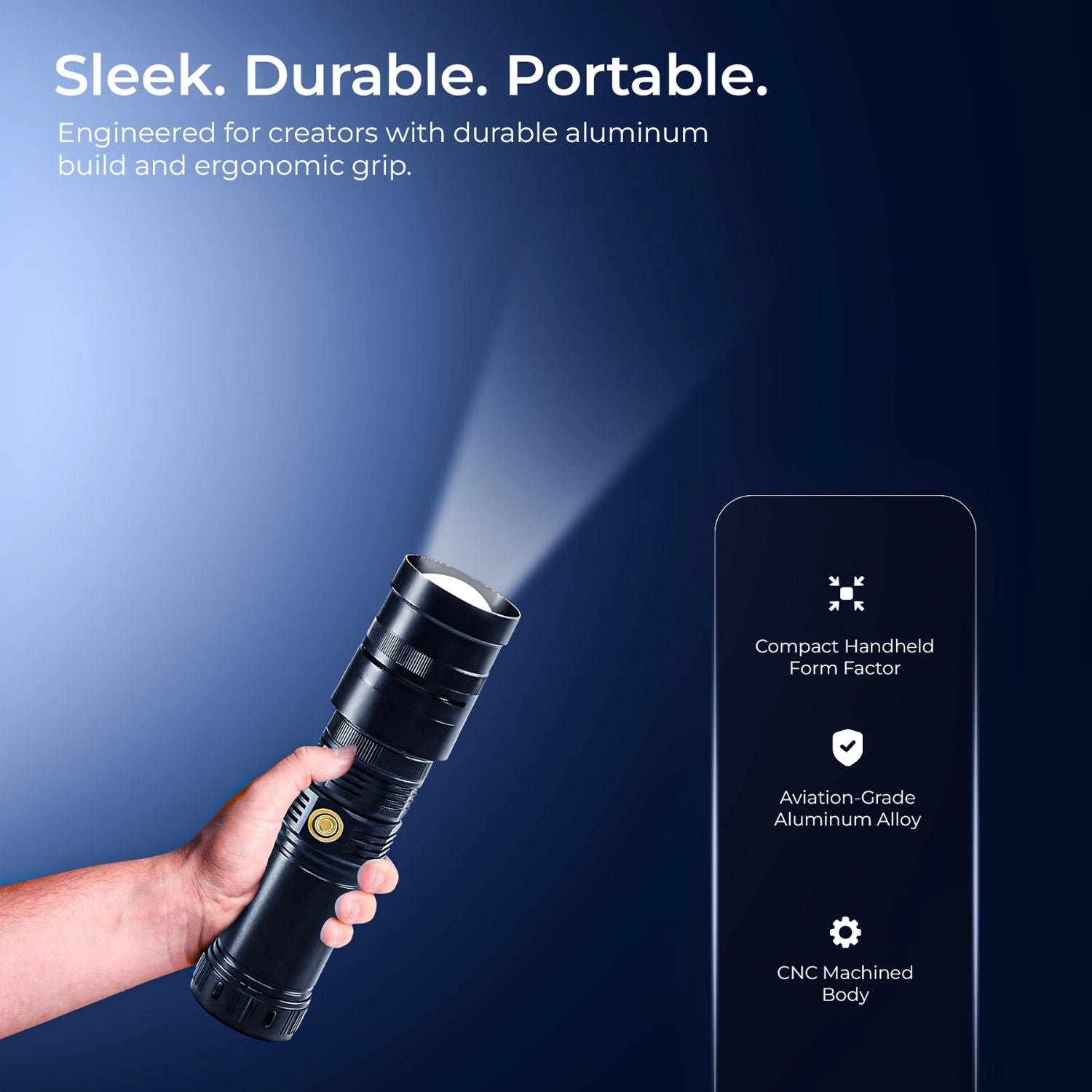 Handgehaltener Torch-Projektor mit Snoot-Aufsatz, kompakte Handheld-Bauform