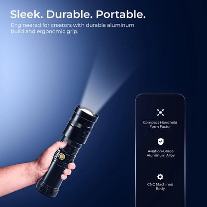 Handgehaltener Torch-Projektor mit Snoot-Aufsatz, kompakte Handheld-Bauform