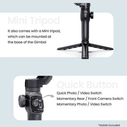 Mini tripod base and gimbal handle with phone clamp attachment