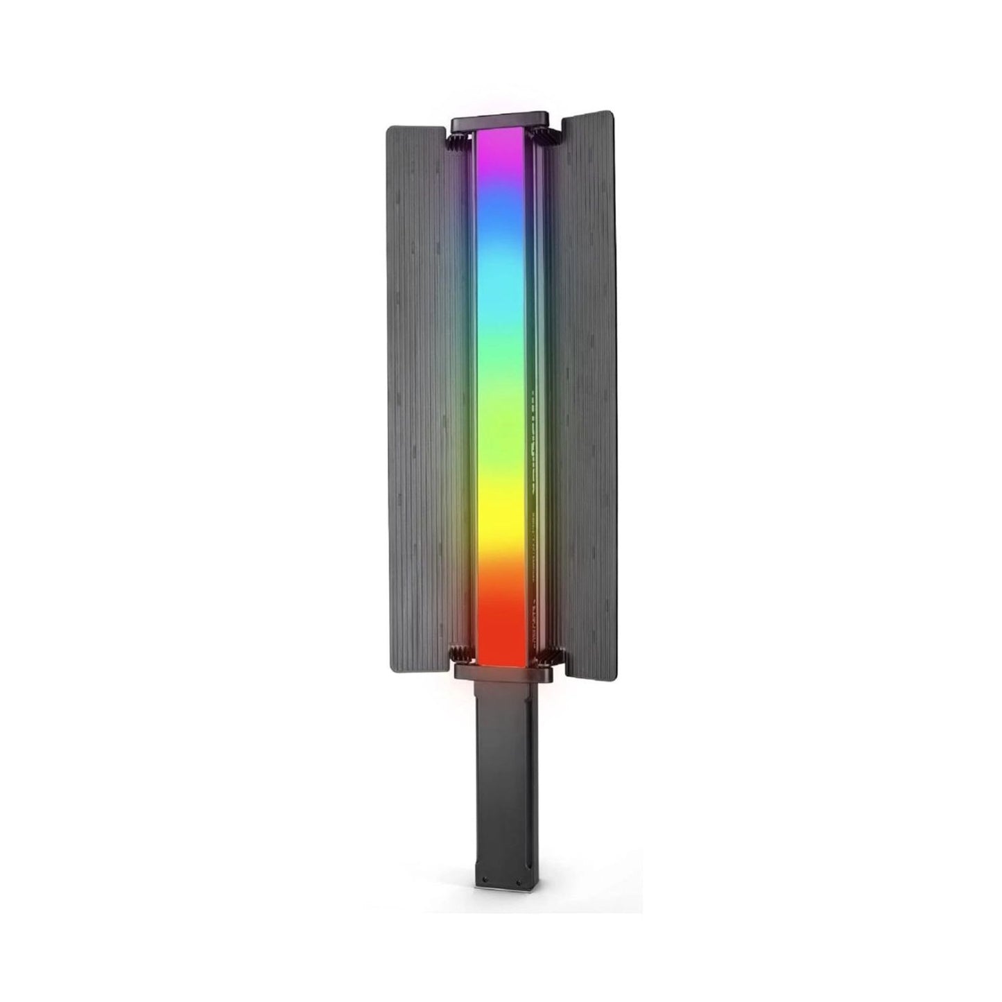 Portable RGB LED stick light with gray side fins, vertical multi-color beam