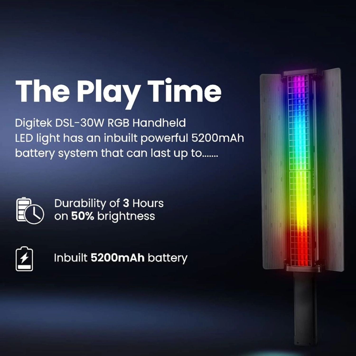 Handheld RGB LED stick light with vertical gradient colors
