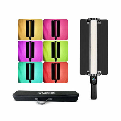 RGB LED light kit with color-changing mode samples and black carry case