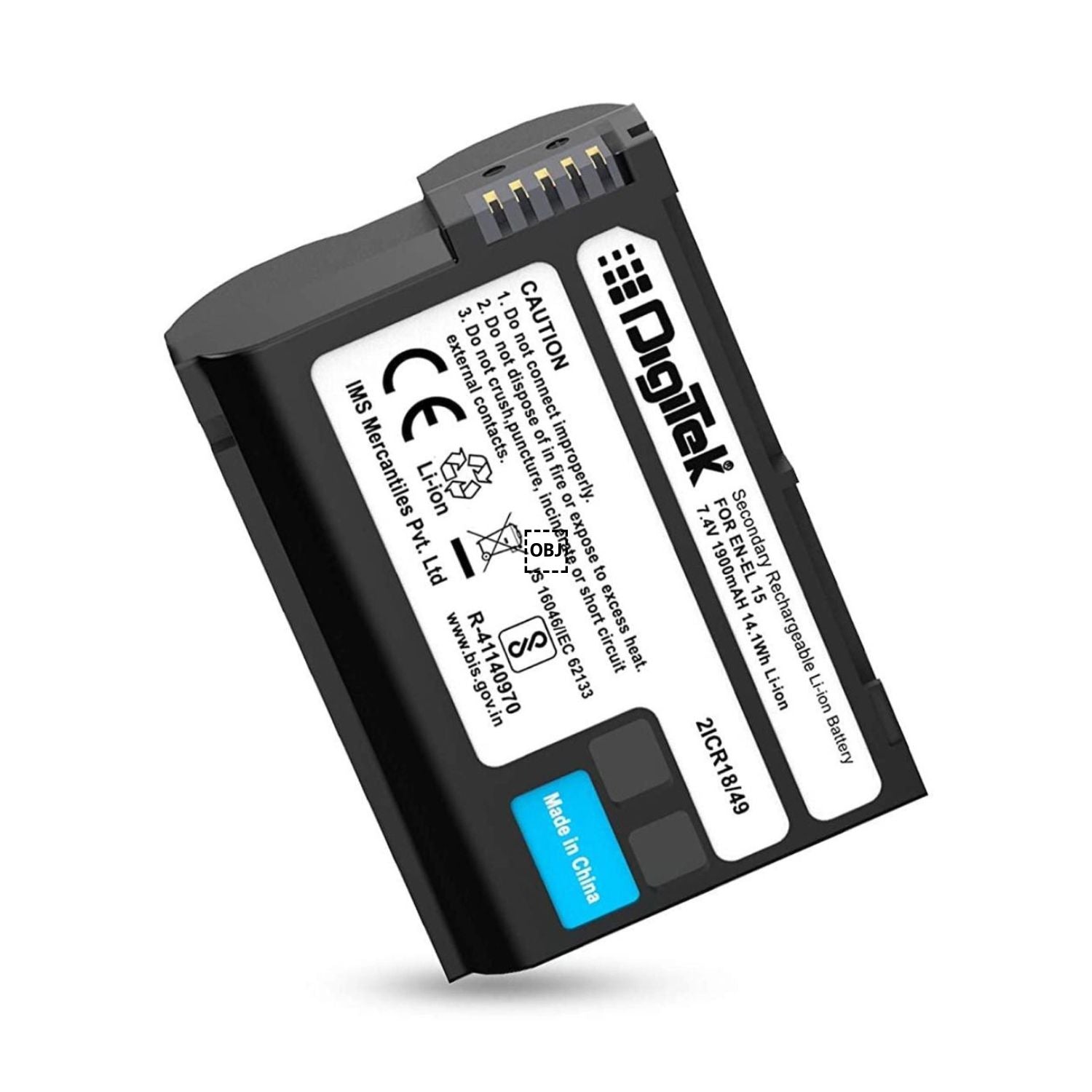EN-EL15 1900mAh rechargeable battery with contact pins and label