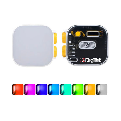LED-Videoleuchte mit quadratischem Diffusor, gelben seitlichen Reglern
