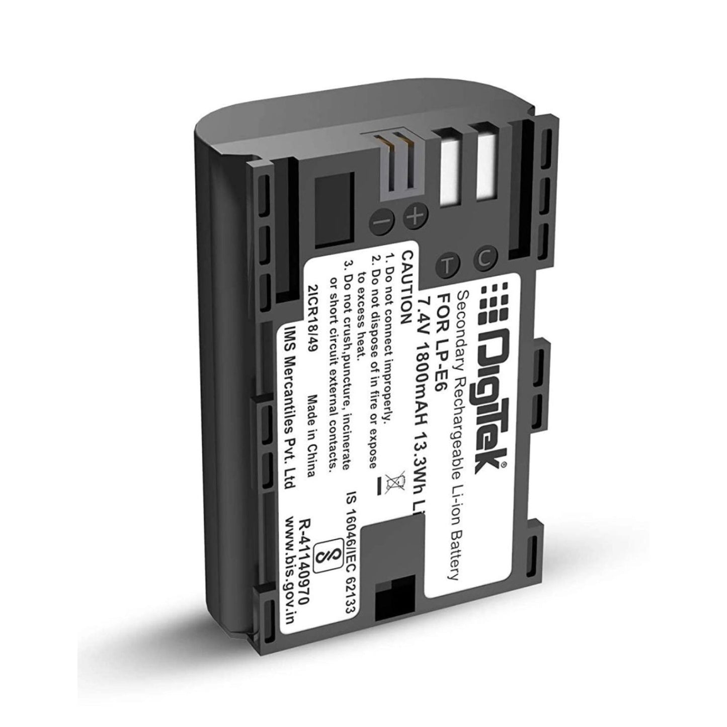 LP‑E6 Li‑ion rechargeable battery with terminal contacts and specification label