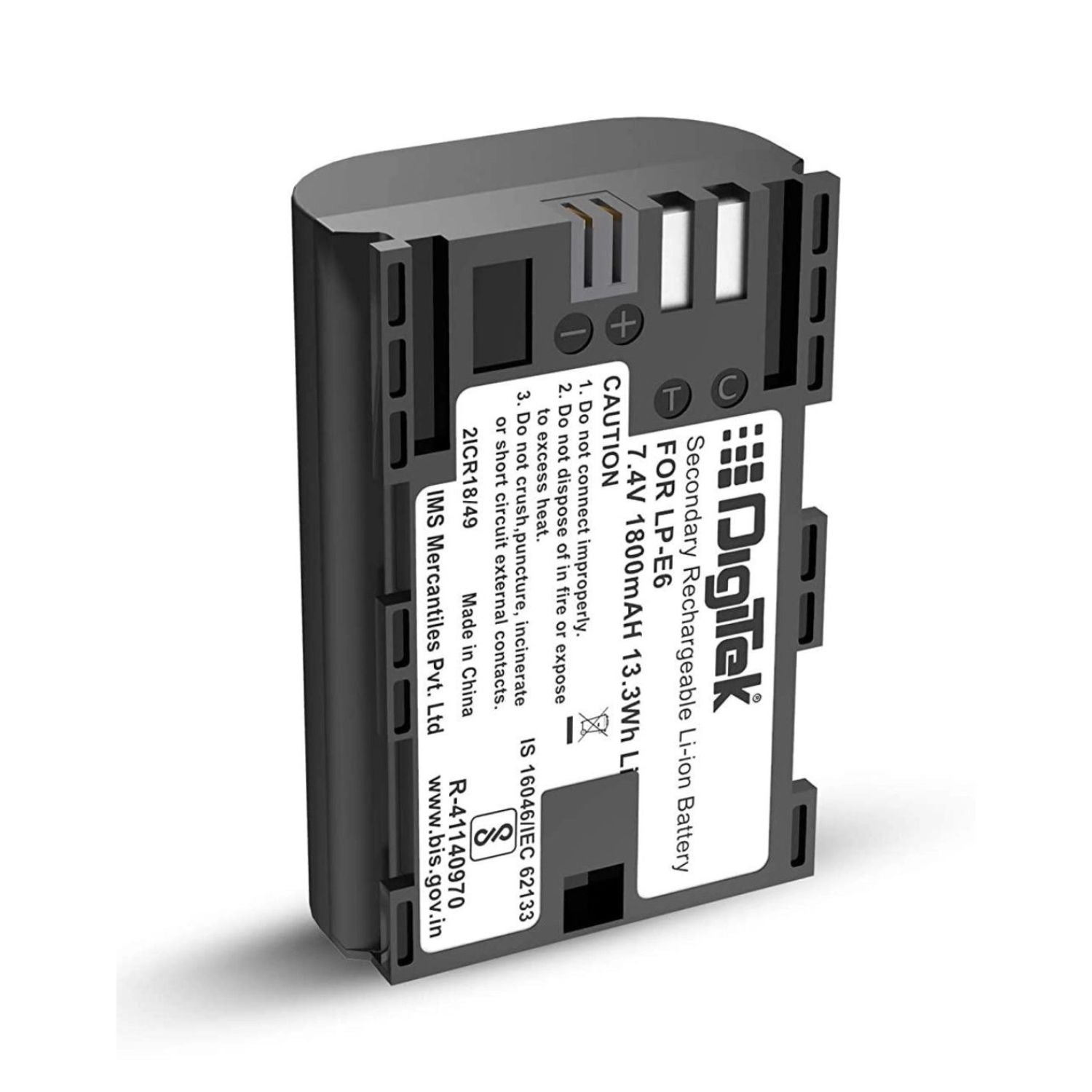 LP‑E6 Li‑ion rechargeable battery with terminal contacts and specification label