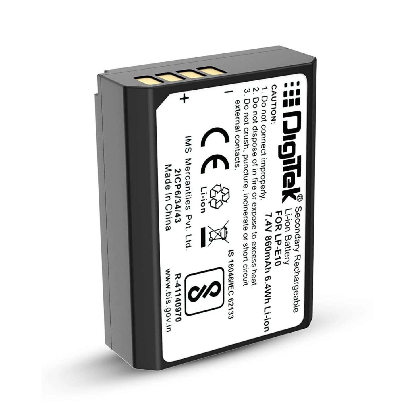 Digitek LP E10 lithium-ion rechargeable battery with contact pins on one side