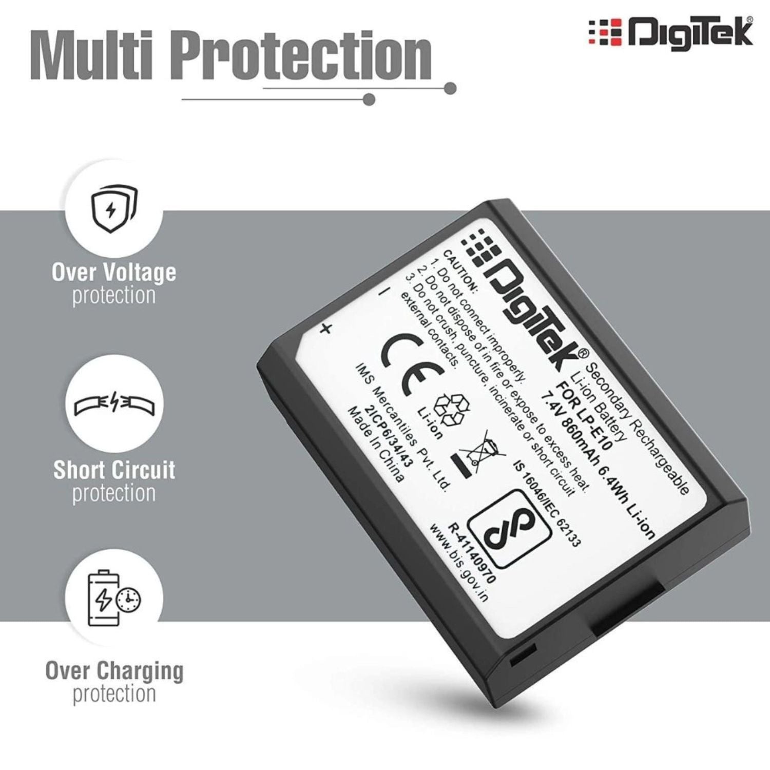 LP E10 battery with multi protection: over-voltage, short circuit, over-charging