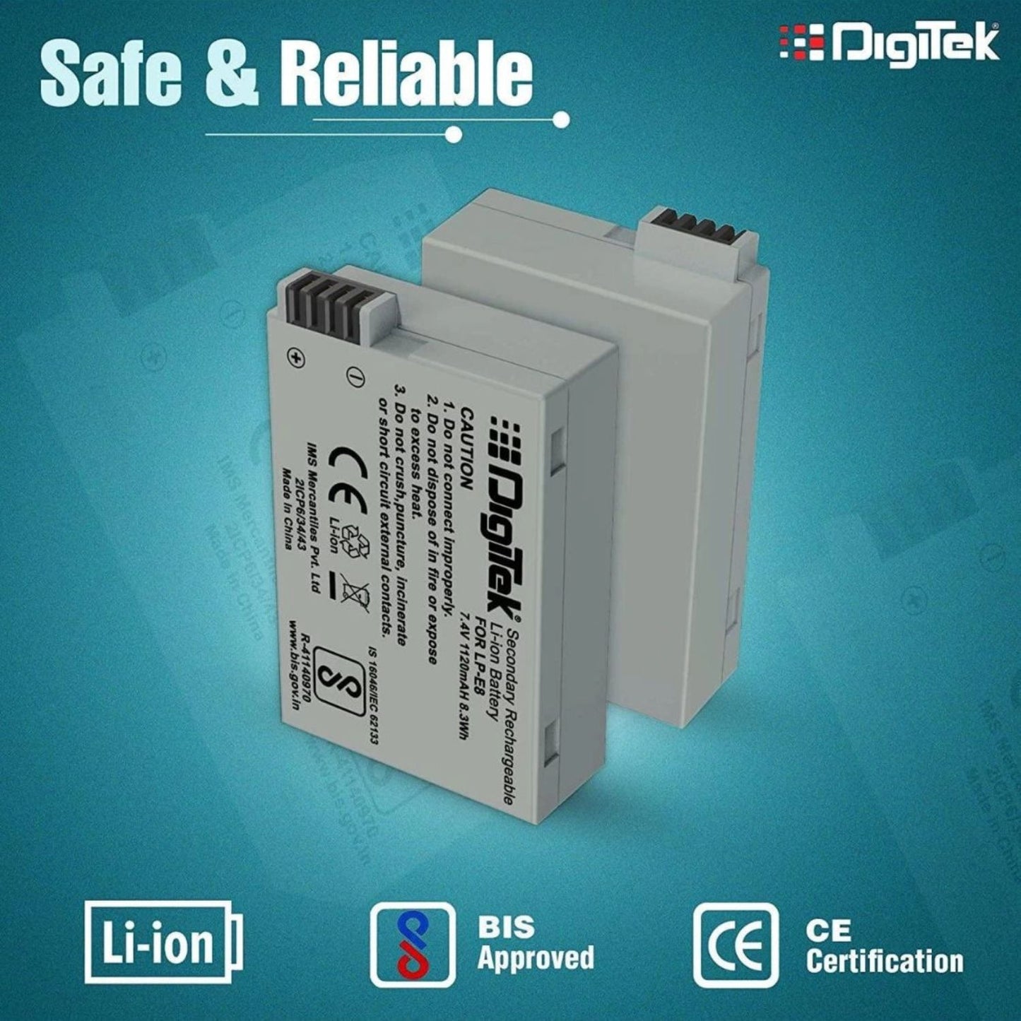 Rechargeable lithium-ion battery pack LP E8 shown at an angle