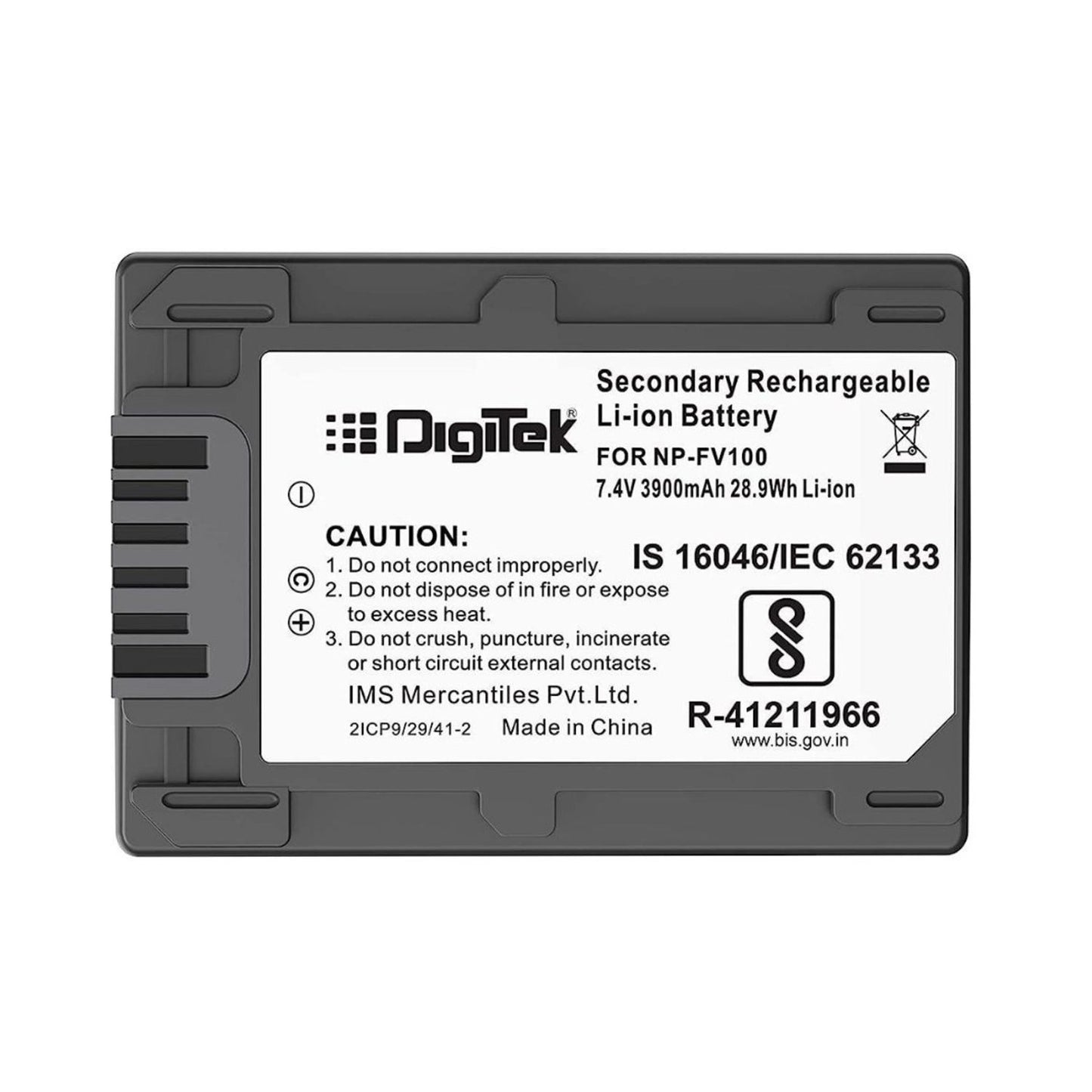 NP-FV100 3900mAh rechargeable Li-ion camera battery—front label with specs