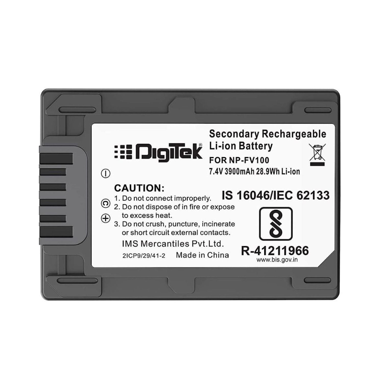 NP-FV100 3900mAh rechargeable Li-ion camera battery—front label with specs