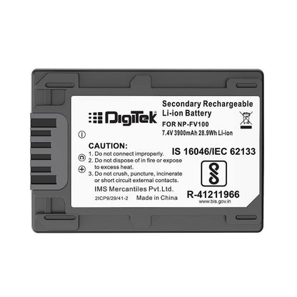 NP-FV100 3900mAh rechargeable Li-ion camera battery—front label with specs