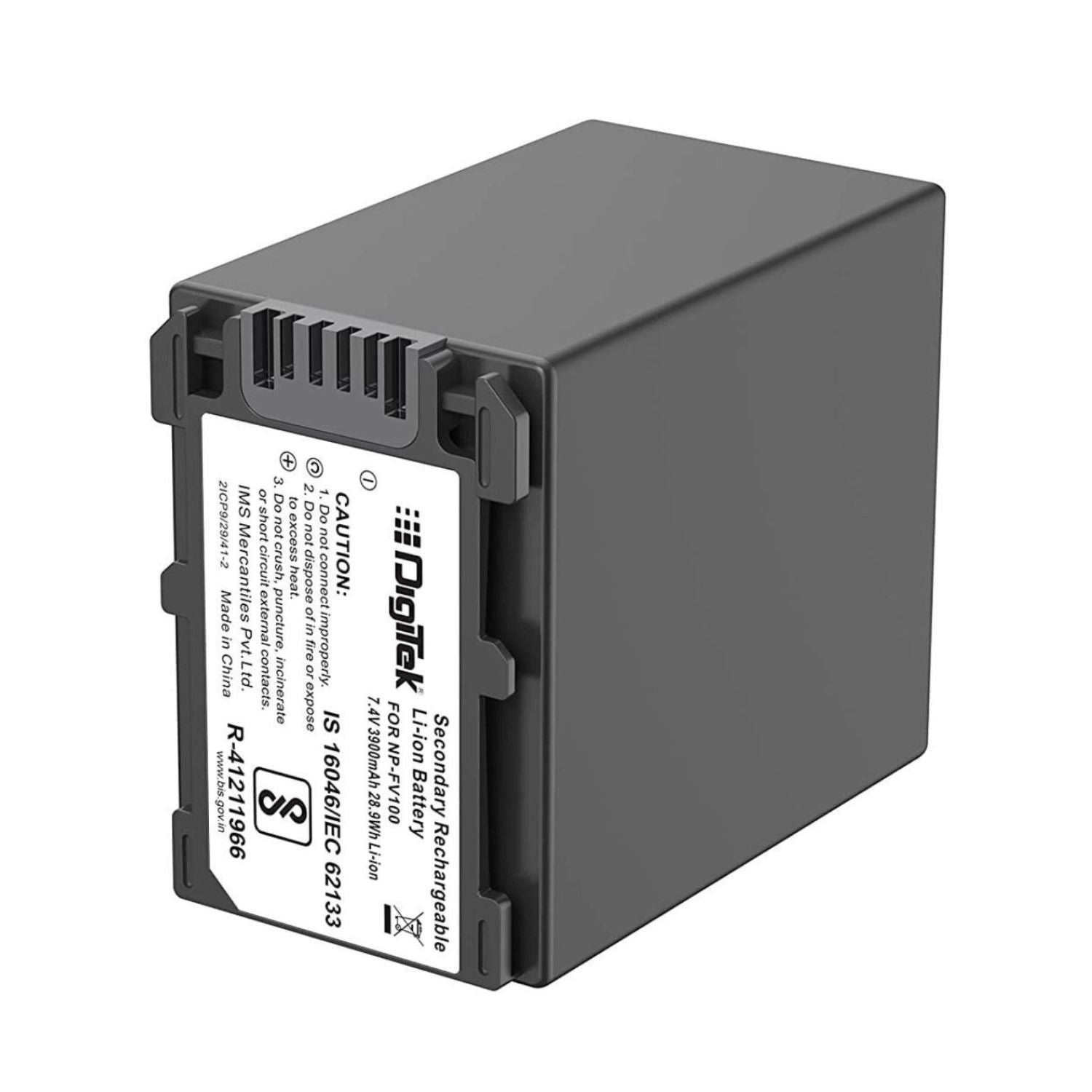 NP-FV100 3900mAh rechargeable Li-ion camera battery—side contacts and label