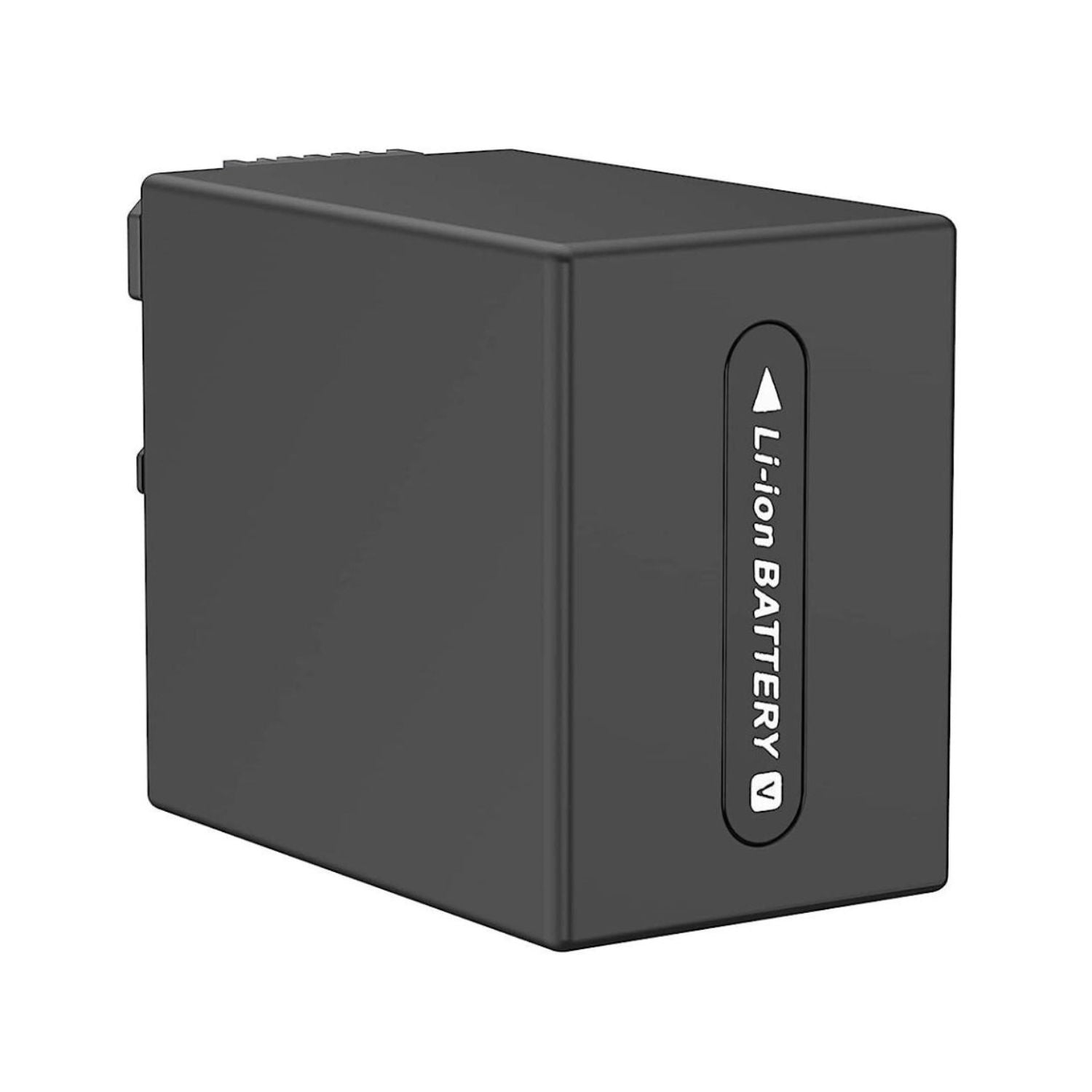 NP-FV100 3900mAh rechargeable Li-ion camera battery—angled view, black casing