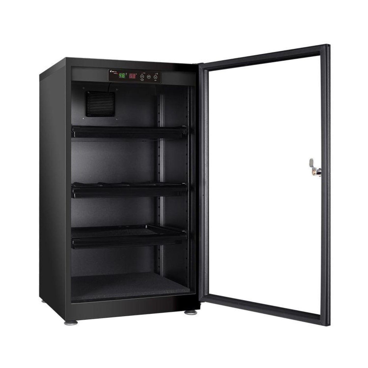 100L LED Trockenschrank mit geöffneter Tür und Innenregalen