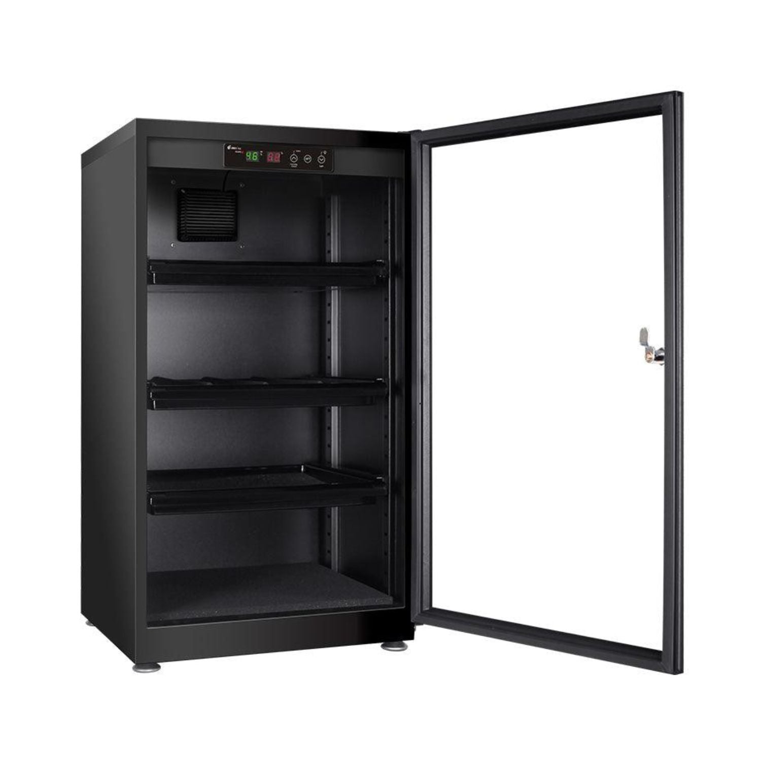 100L LED Trockenschrank mit geöffneter Tür und Innenregalen