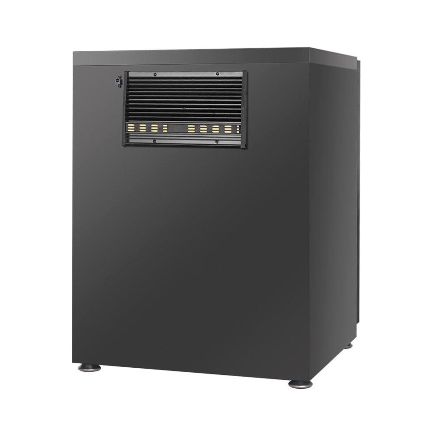 Dry cabinet rear vent area with LED light strips, for moisture control storage