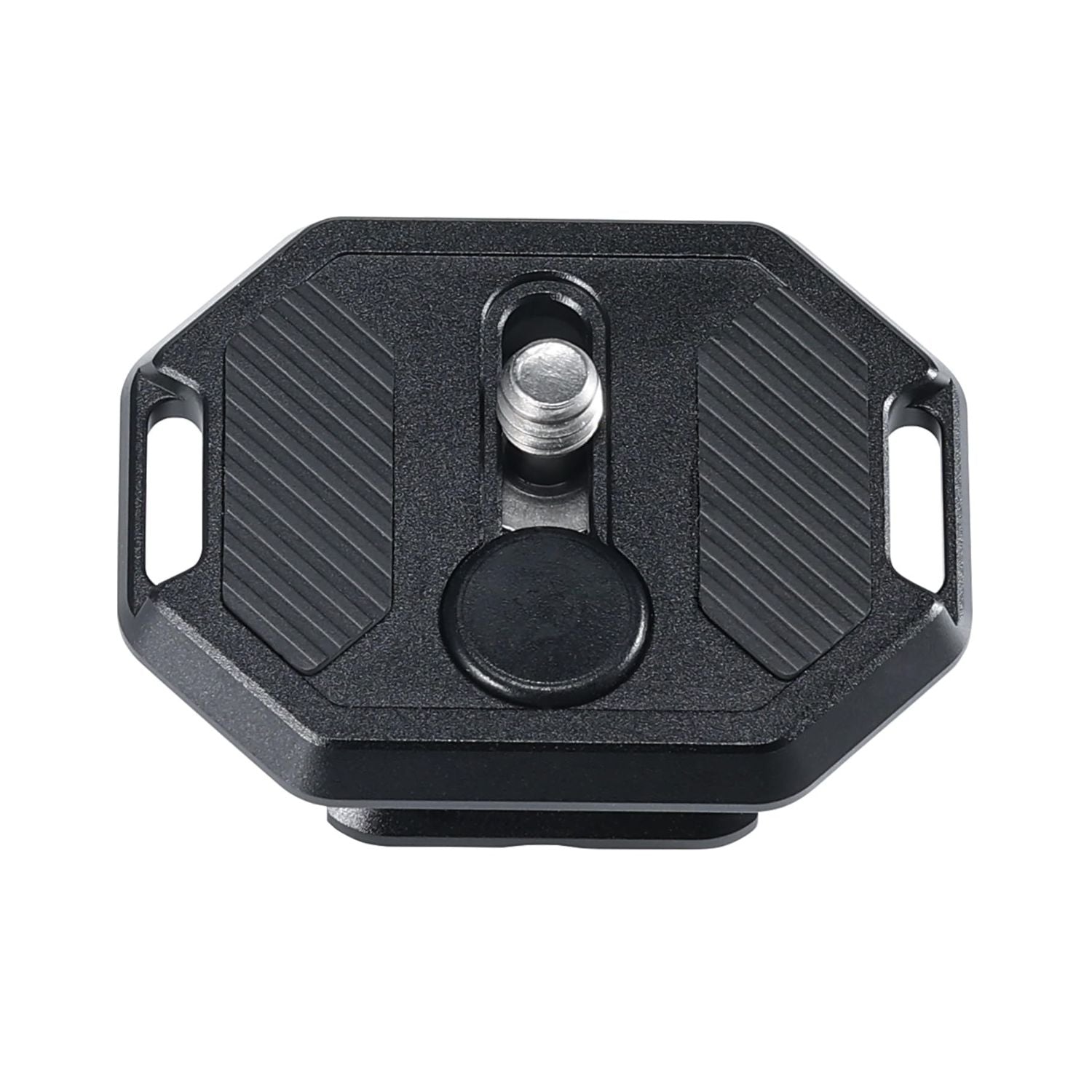 FALCAM F38 base plate with dual screw mounts and textured grip, black metal