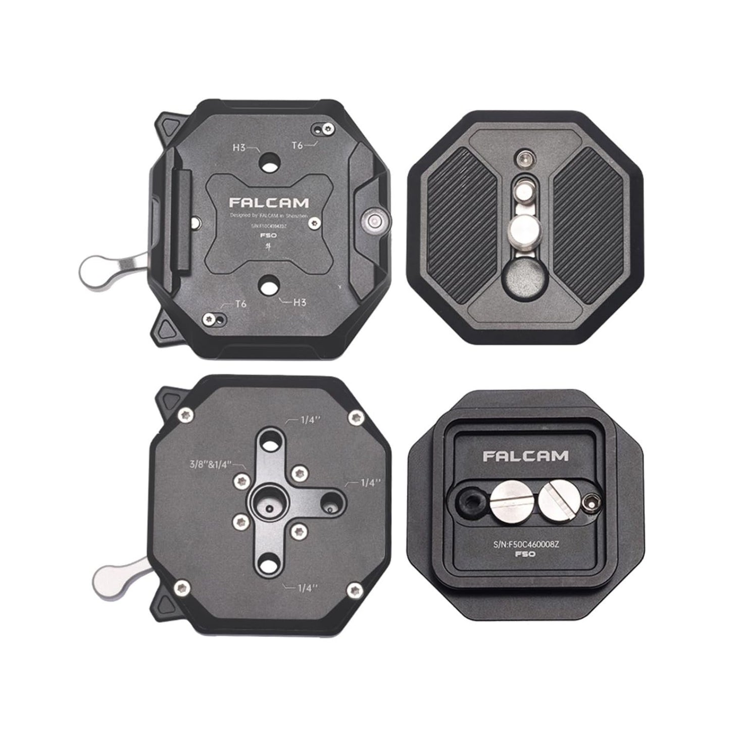 Falcam F50 square quick release plate bundle showing multiple angles and mounting details
