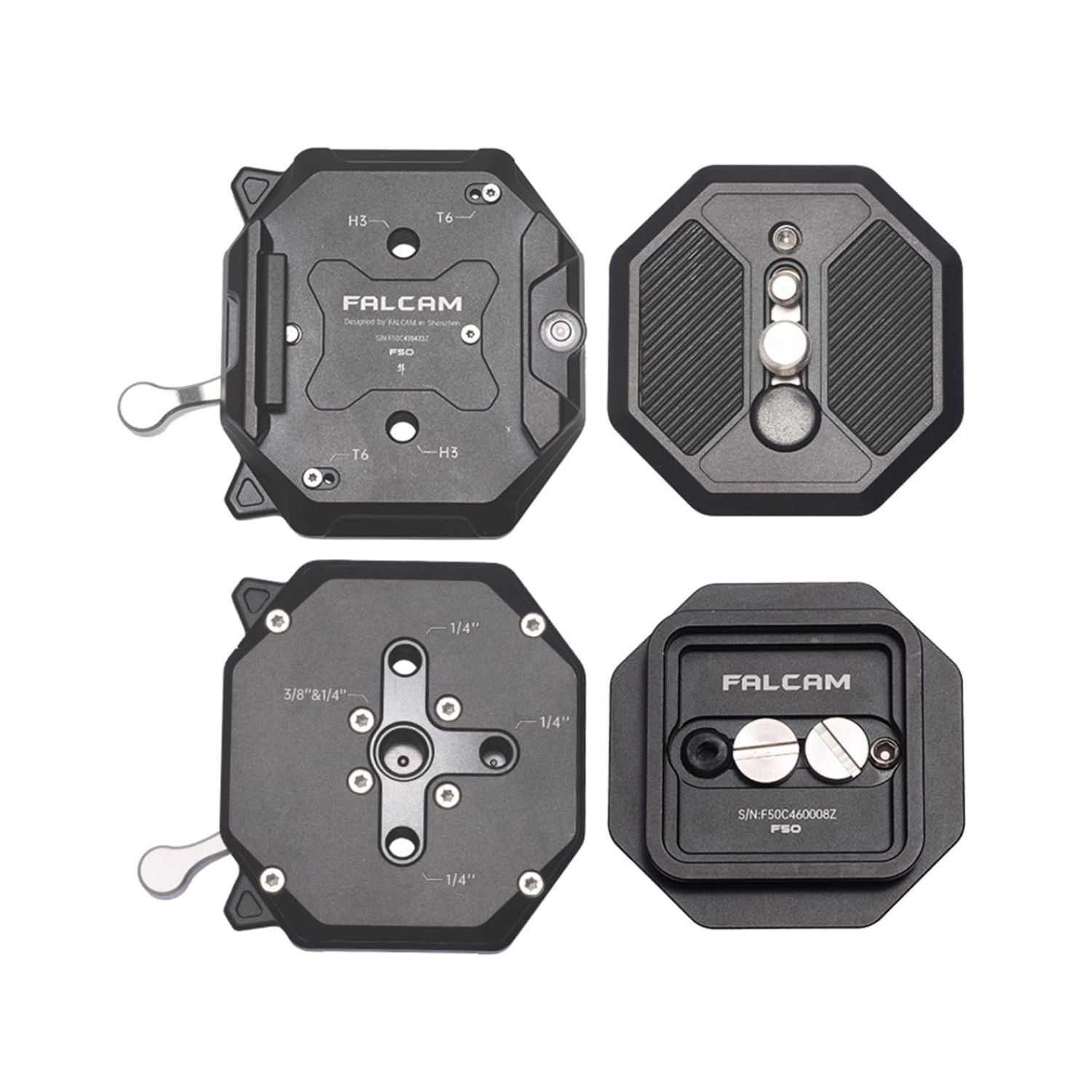 Falcam F50 square quick release plate bundle showing multiple angles and mounting details