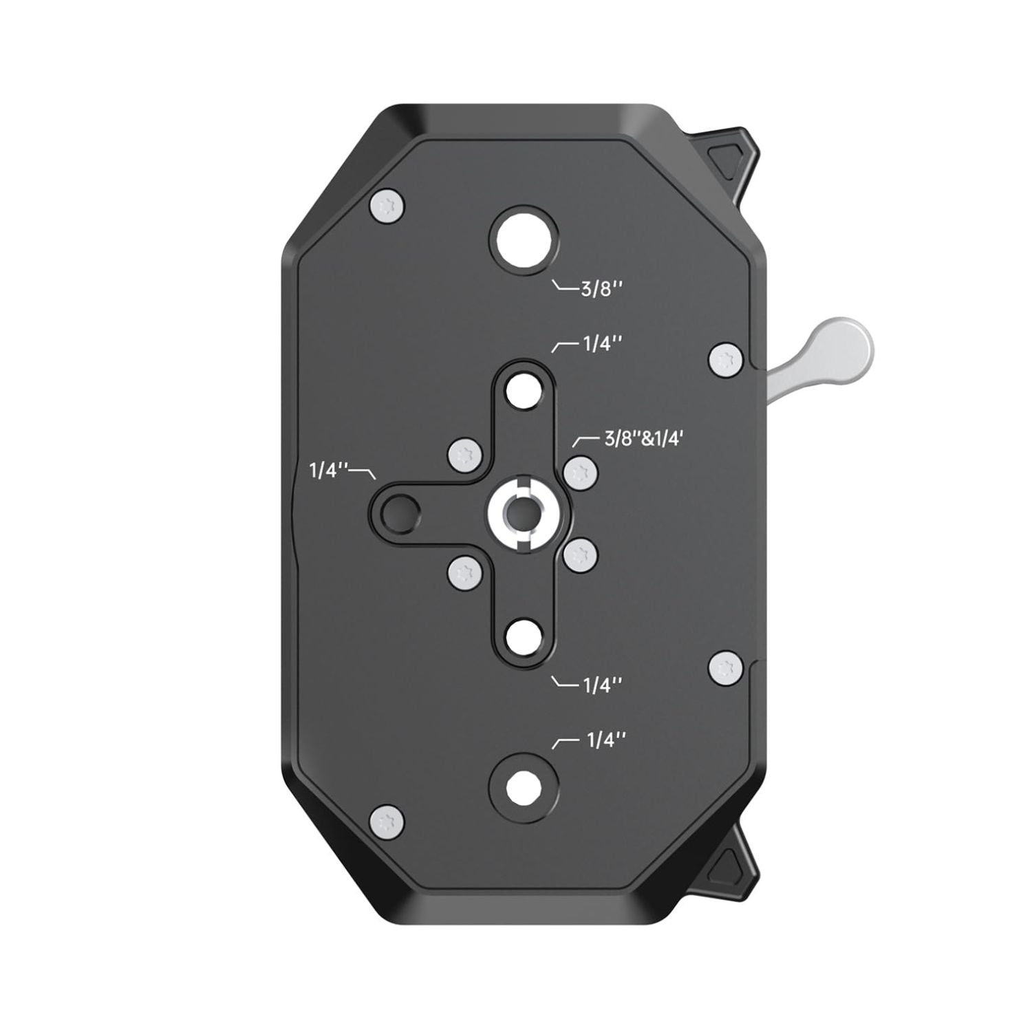 Falcam F50 square quick release mounting plate with 1/4- and 3/8-inch hole layout