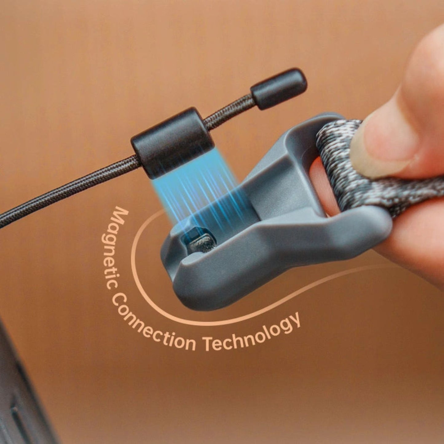 Black magnetic quick-release buckle connector on shoulder strap