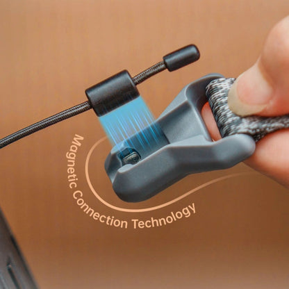 Black magnetic quick-release buckle connector on shoulder strap