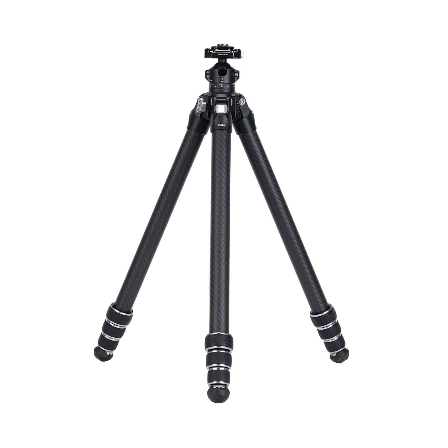 Black tripod with carbon-fiber legs and quick-mount head