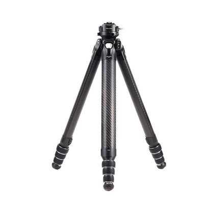 Carbon fiber travel tripod with three adjustable legs and mounting head, black