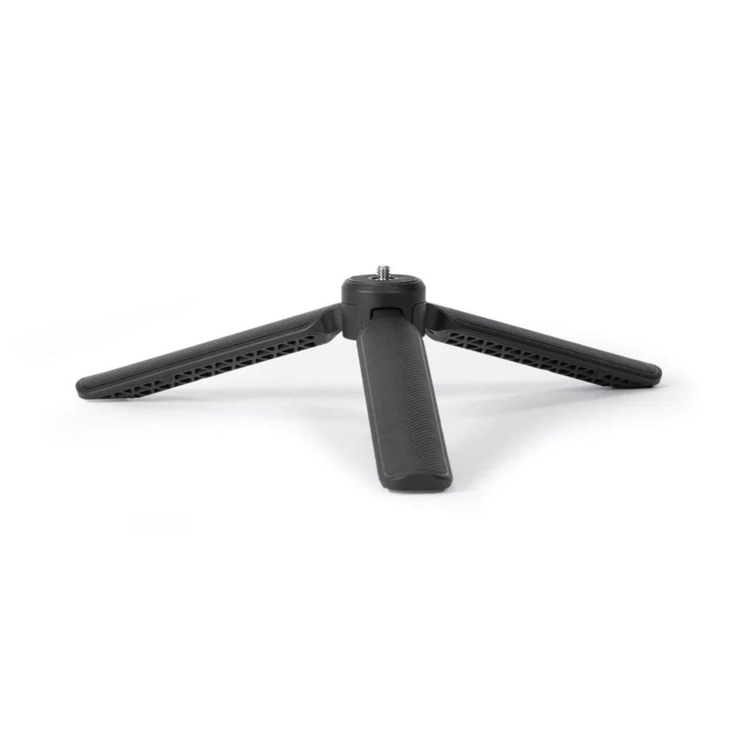 Black desktop tripod with three spread legs and quick-open center column