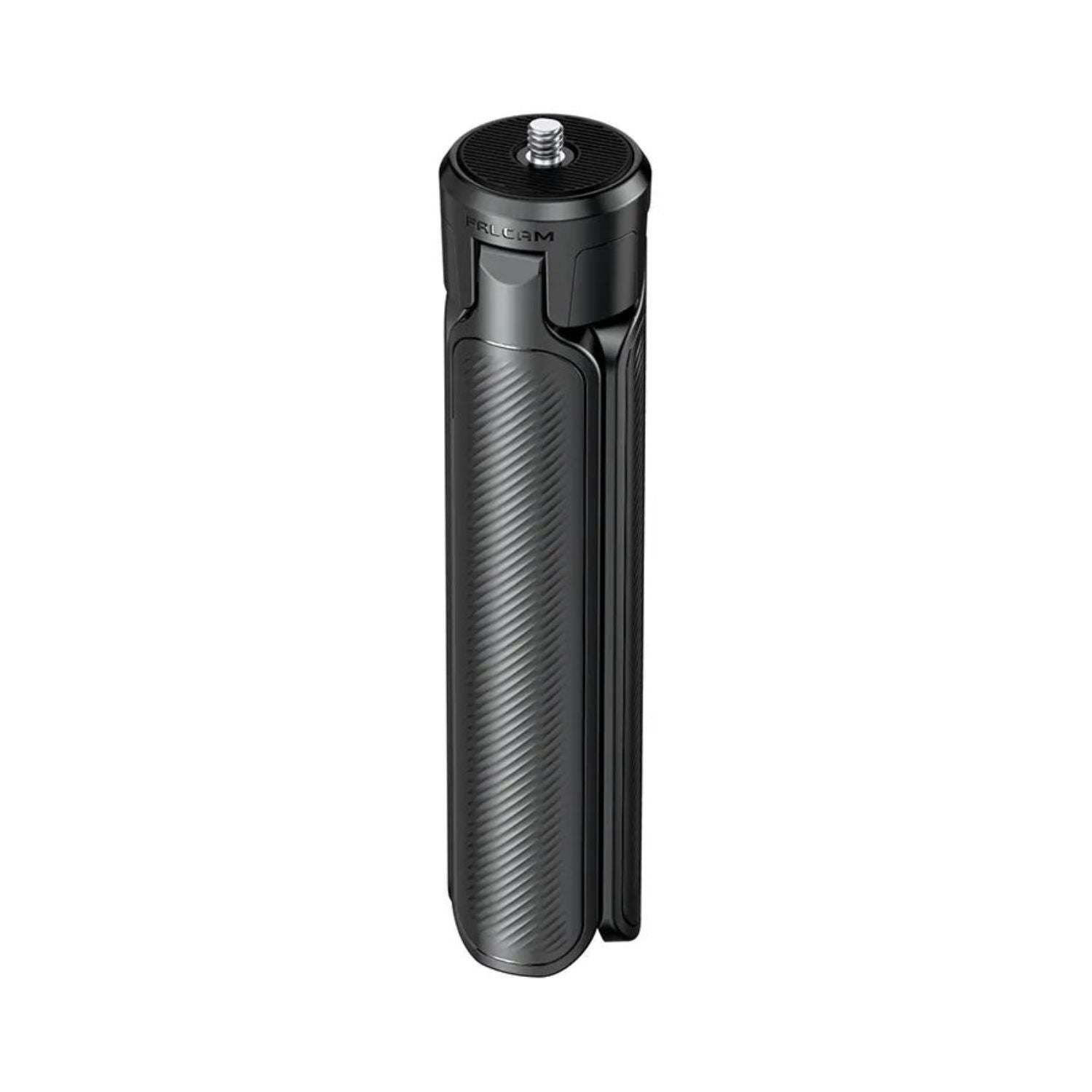 Black quick-open desktop tripod base with ribbed grip and circular head