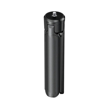 Black quick-open desktop tripod base with ribbed grip and circular head