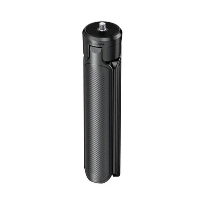 Black quick-open desktop tripod base with ribbed grip and circular head