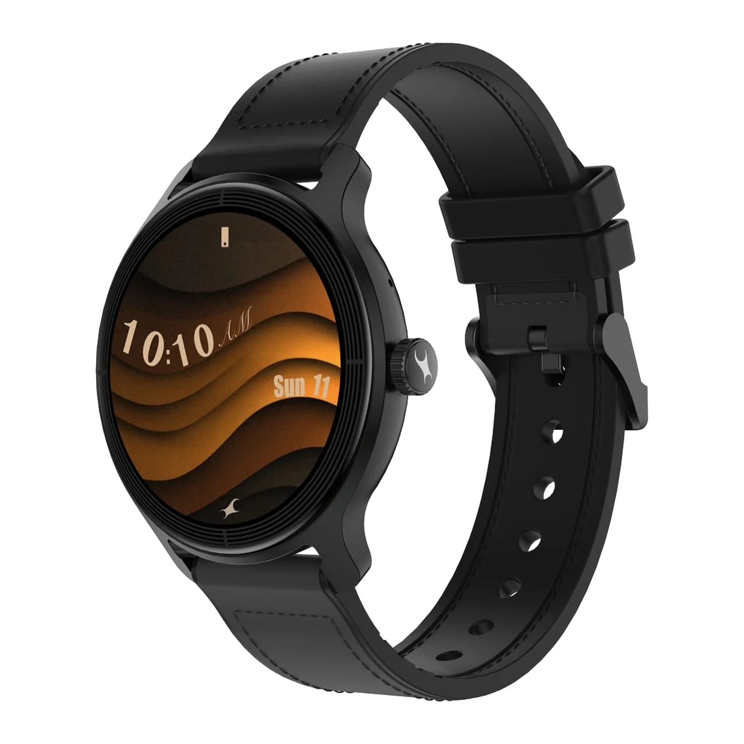 Fastrack Sleek smartwatch, black hybrid leather and silicone strap