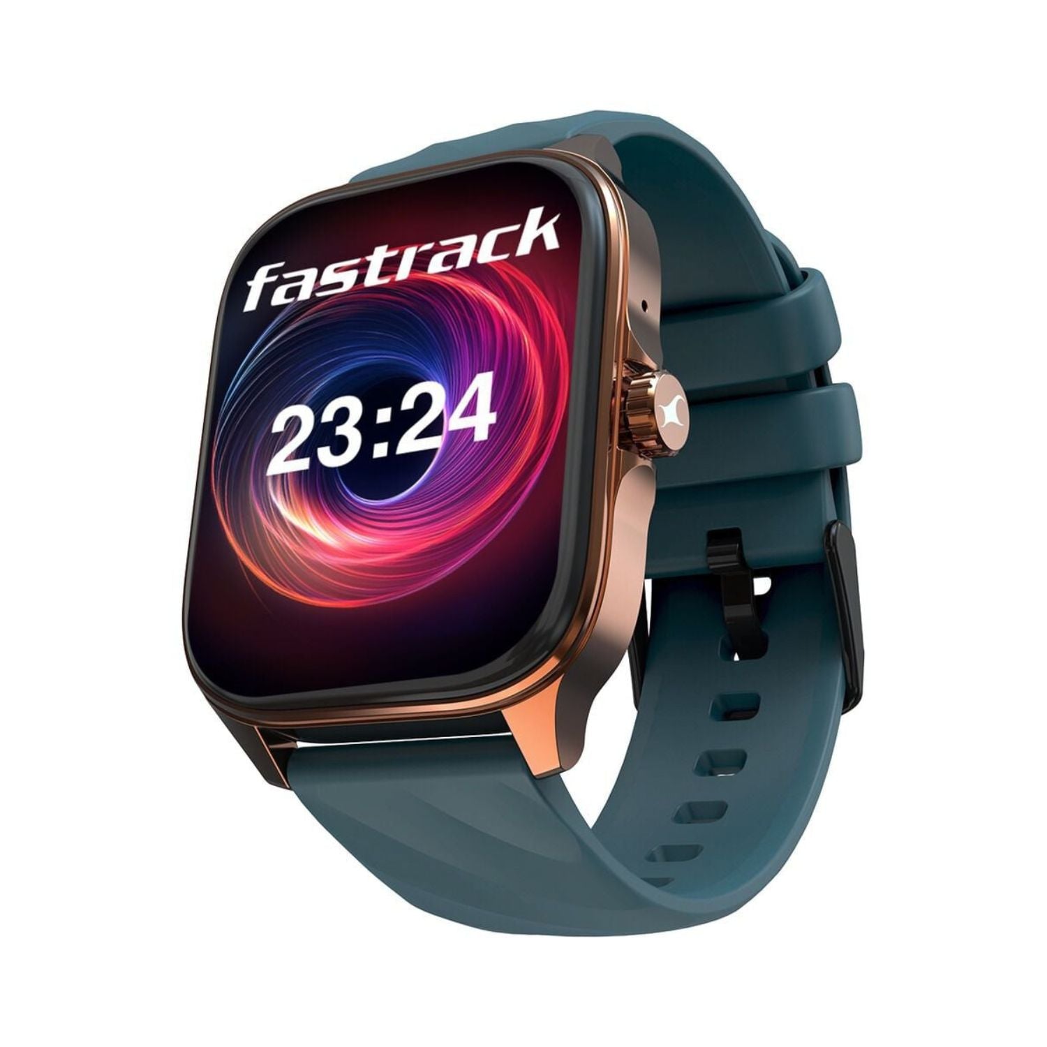 Teal strap smartwatch with large AMOLED touchscreen