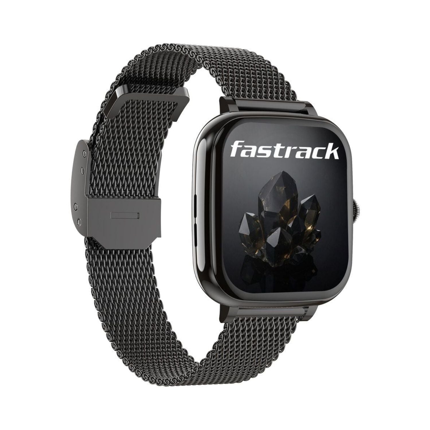 Fastrack women's smart watch with black mesh strap and square HD display