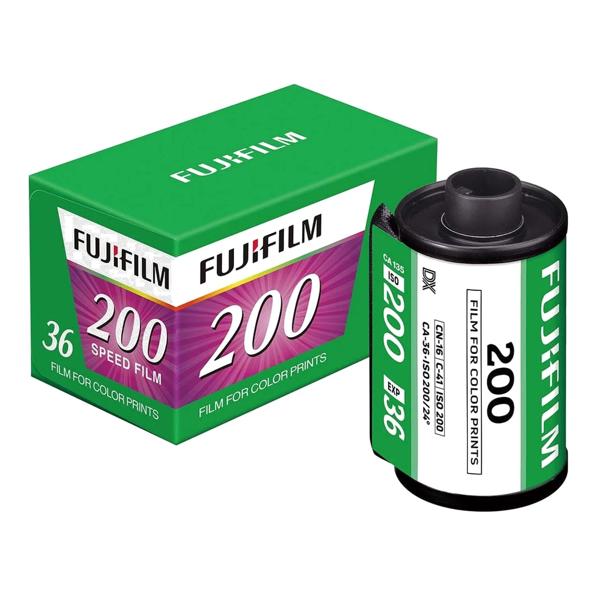 Fujifilm color negative film box and canister, ISO 200, 36 exposures