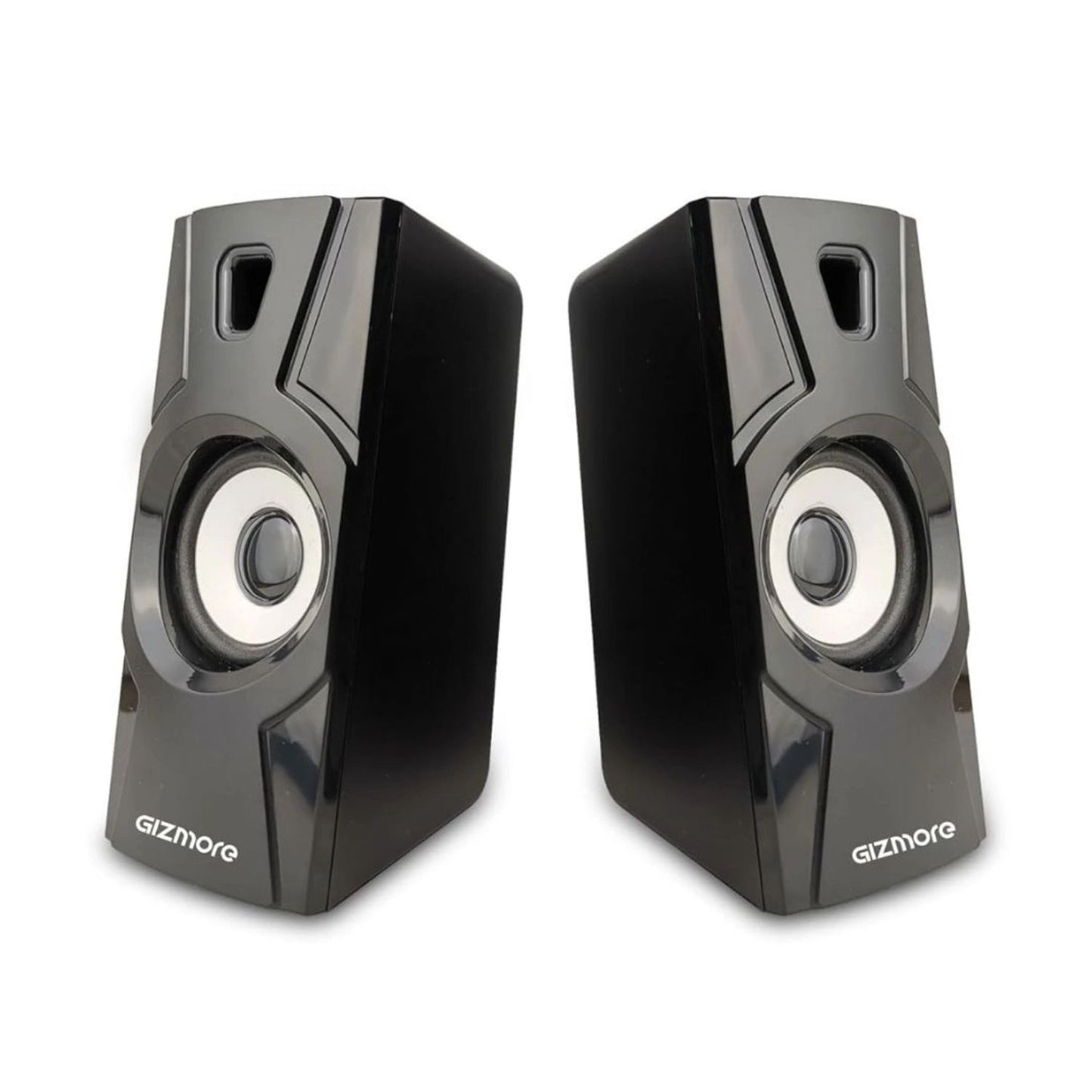 10W dual USB PC speakers in black and gray, with front circular drivers