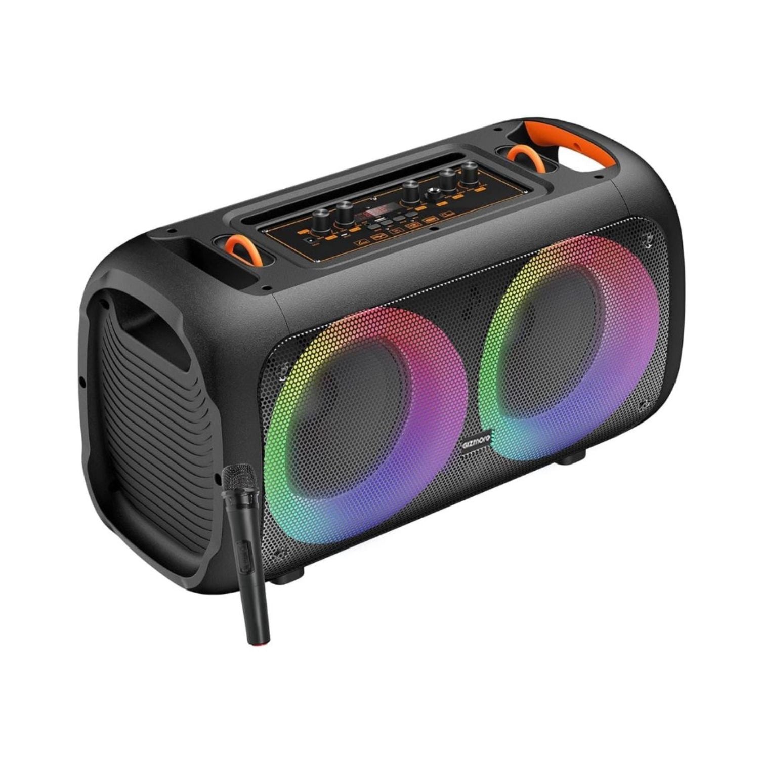 T3000 trolley speaker, dual RGB ring drivers and orange handles, black body