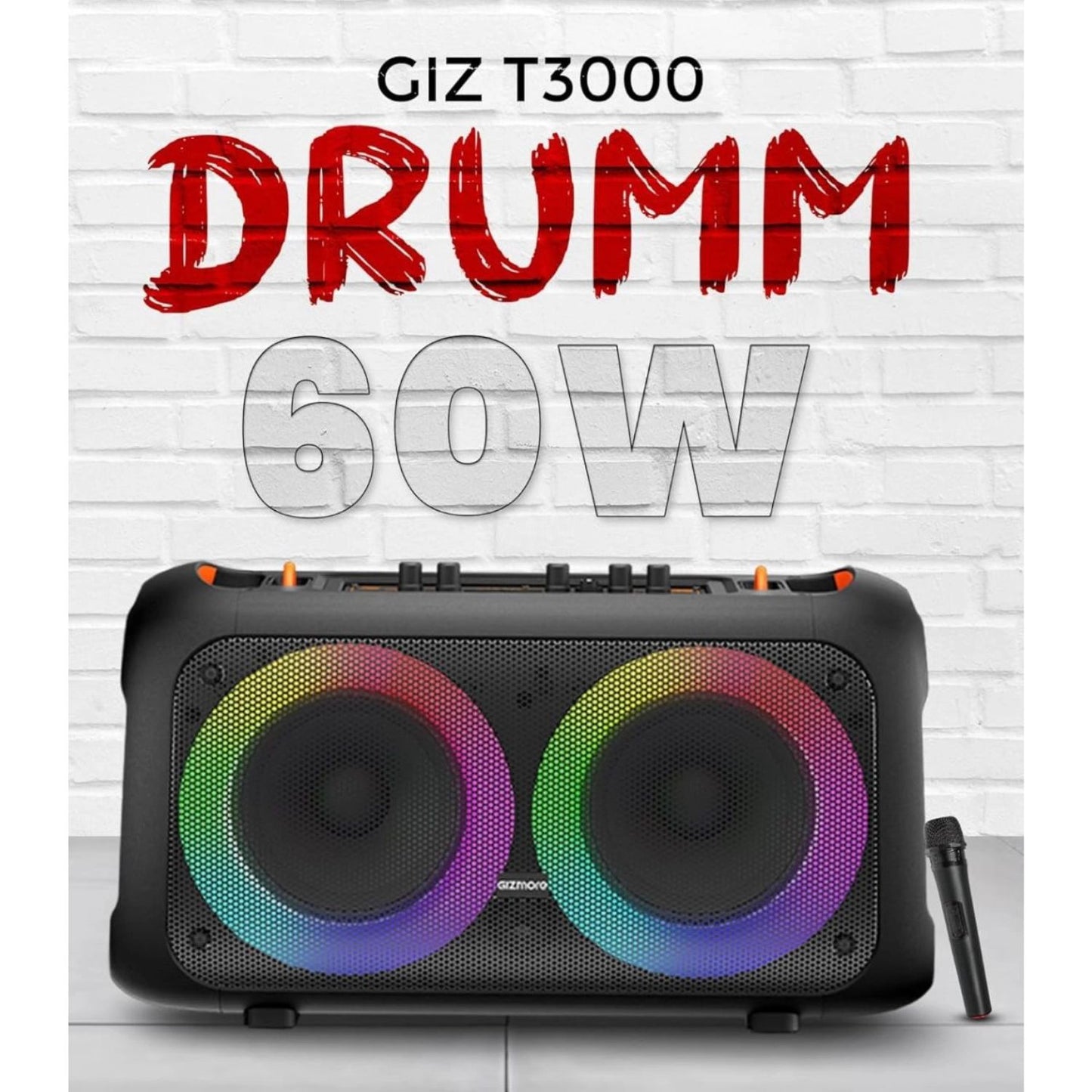Front view trolley speaker with two grille woofers and bright RGB ring lights