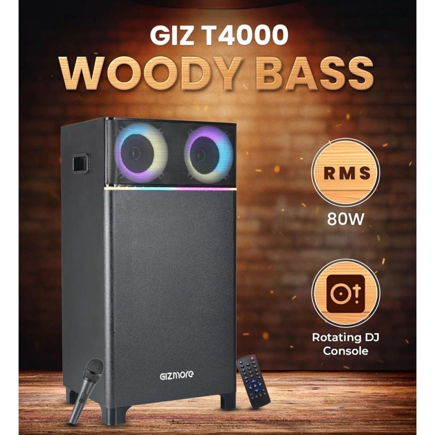 Trolley speaker T4000 with front RGB LED rings and included remote control