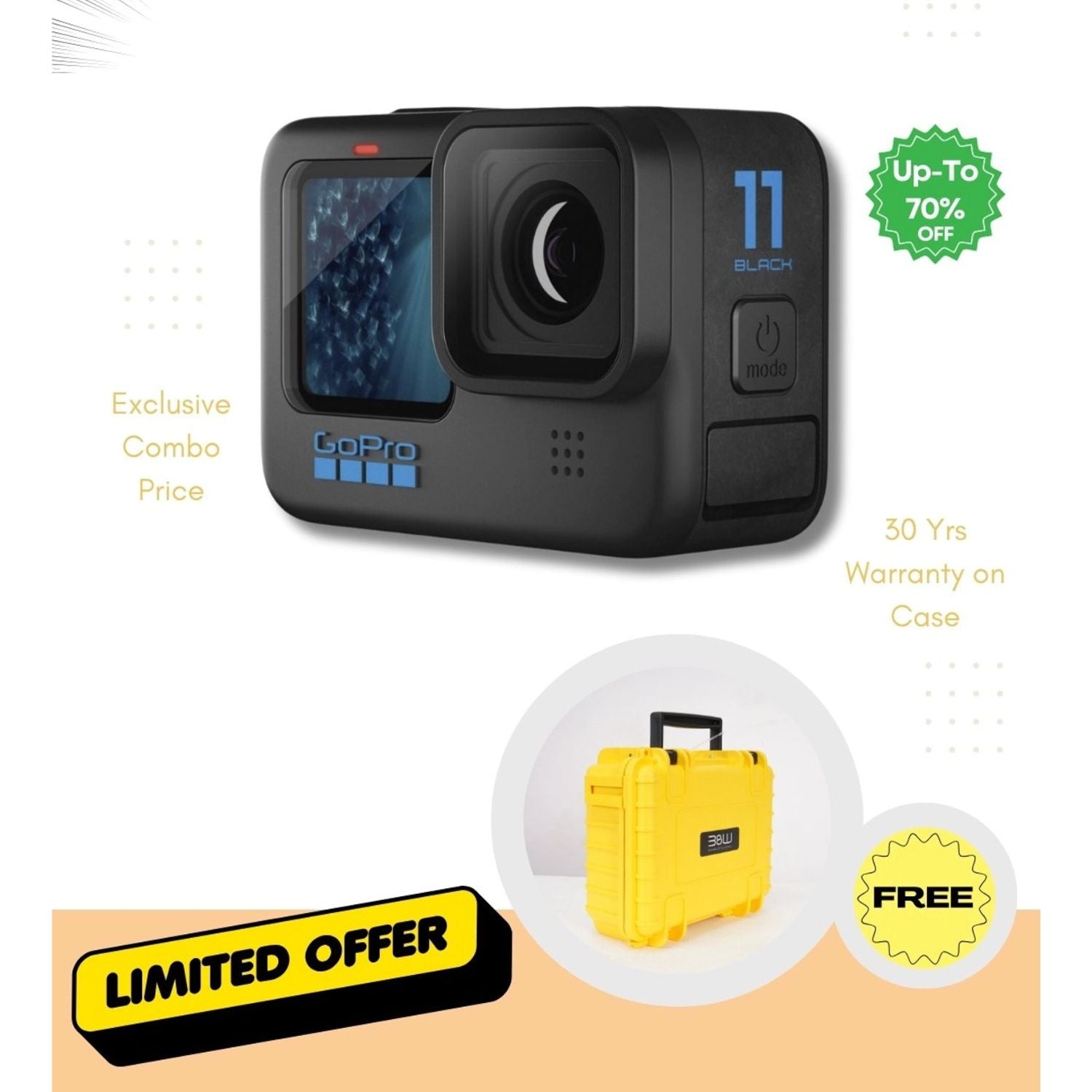 GoPro HERO11 Black action camera with rugged yellow protective case