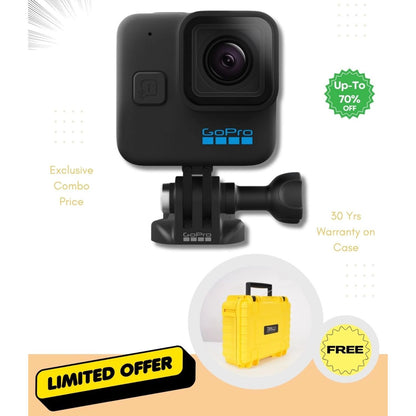 Schwarze HERO 11 Mini Action-Cam mit gelbem Rugged & B&W Case