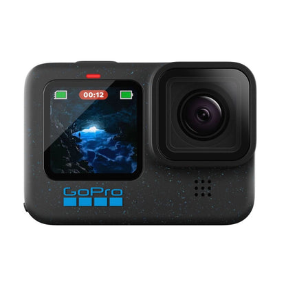 GoPro HERO 12 Actionkamera (schwarz), Frontansicht mit Display und Kameraobjektiv