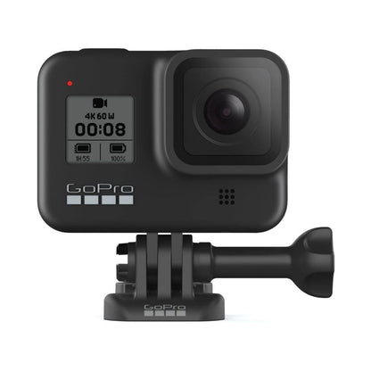 HERO8 Black action camera with mounted handle and base
