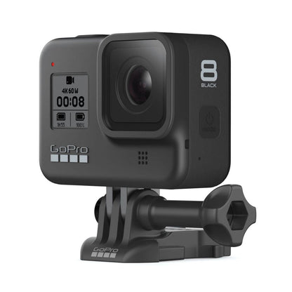 HERO8 Black action camera with accessory mount and stabilizing base