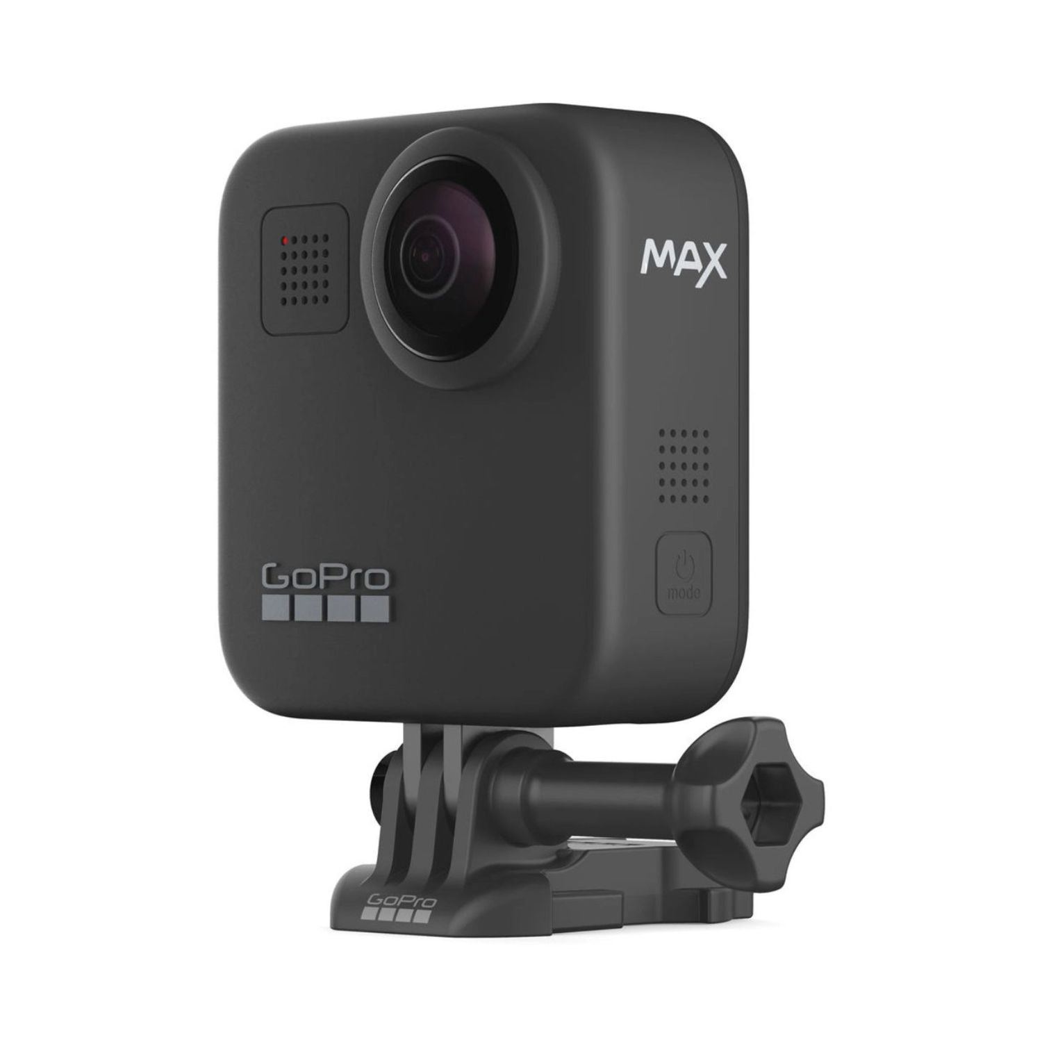 MAX action camera on tripod-style mount, lens side view