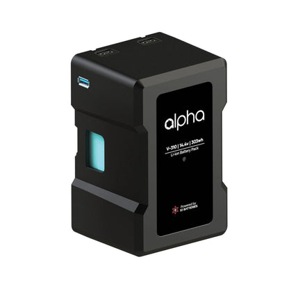 IO Batteries ALPHA V310 V-mount battery, black with blue indicator ports