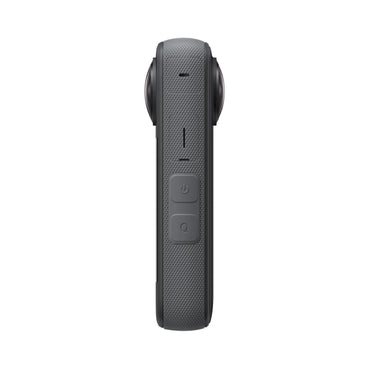 Insta360 X3 360 action camera side view with textured grip and control buttons