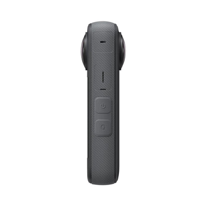 Insta360 X3 360 action camera side view with textured grip and control buttons